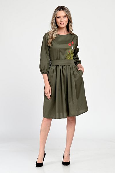 Eranthe Rochie Medie Dama V310, Pictata manual, Kaki cu model floral