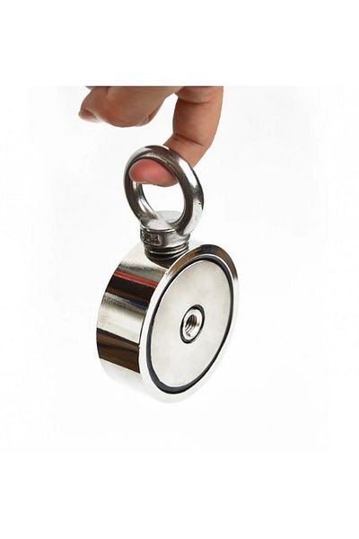 OEM Neodymium pot magnet D 75 mm with two ring hooks and two sides x 160 kg - magnet fishing