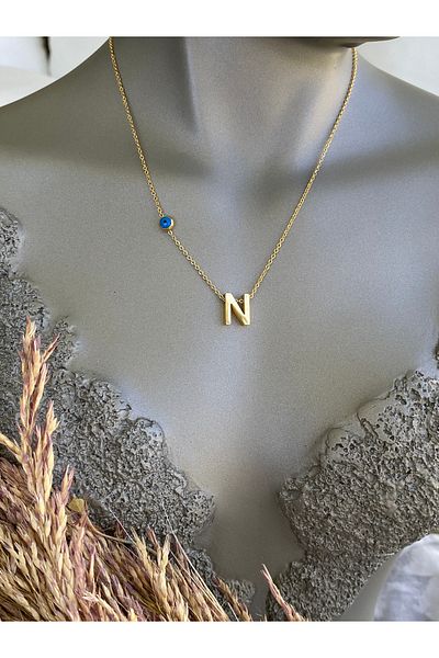 Lucios Letter N Stainless Steel Necklace 40+5 cm