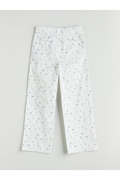 LC Waikiki Ecru Wideleg Floral Girl's Trousers