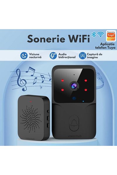 VisionHub Sonerie Wireless Cu Video, Interfon Smart Fara Fir, Camera Video 1080p Hd Cu Vedere Nocturna, Ip65
