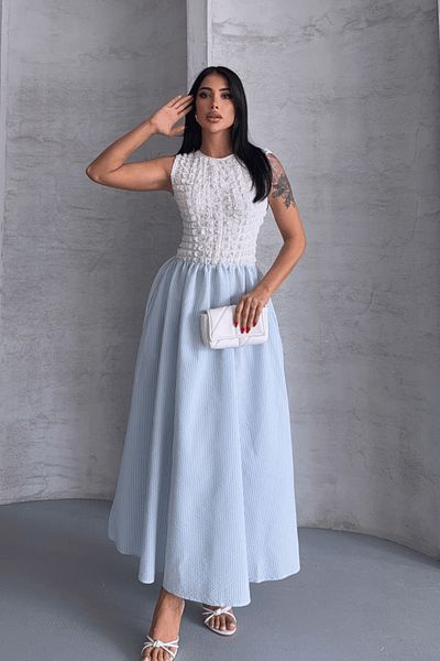 giyimmasalı Rochie din țesătură Seersucker în dungi - BEBE BLUE