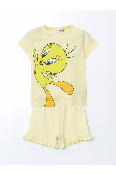 LC Waikiki New Season Tweety Printed Baby Girl Shorts Pajama Set - S5H437Z1