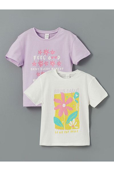 LC Waikiki New Season Crew Neck Floral Girls T-Shirt Set of 2 - S5Ir17Z1