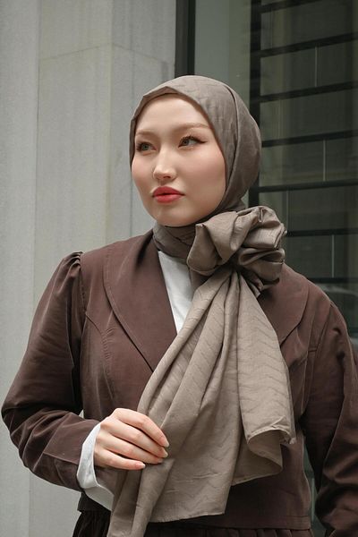 Pull Scarfs Mink - Zigzag Pattern Bamboo Jacquard