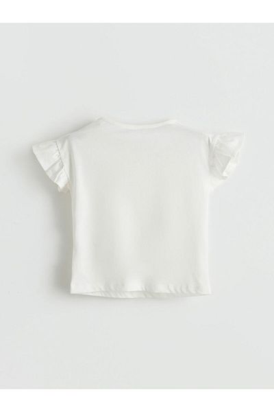 LC Waikiki Ecru Crew Neck Niloya Printed Girl's T-Shirt