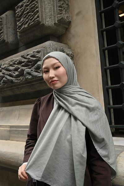 Pull Scarfs Water Green - Zigzag Pattern Bamboo Jacquard