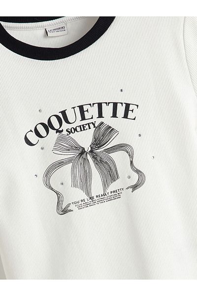 LC Waikiki New Season Crew Neck Bow Printed Stone Girls' T-Shirt - S5El65Z4