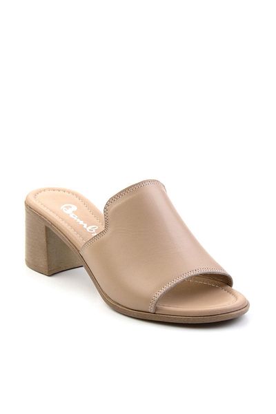 Bambi Beige Leather Women's Slippers K04040012203