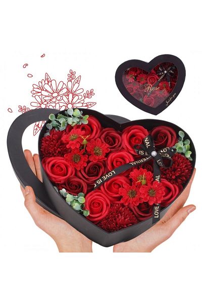 ECARLA Buchet flori de sapun, parfumate, cutie decorativa inimioara, idee de cadou, JollyMag, BUK01CZE