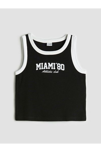 LC Waikiki Tricou pentru fetiță cu imprimeu Miami, sezon nou, cu decolteu rotund - S5N746Z4
