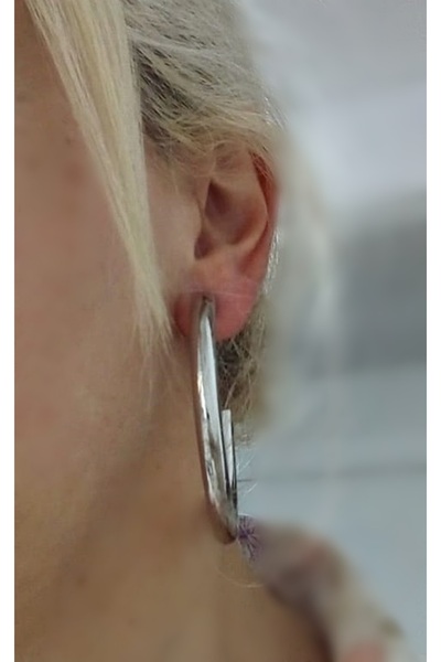 mos&more Gümüş Kalın Boru Halka (4,5cm) Şık Kadın Küpe, Hafif