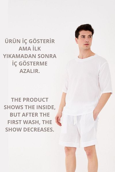 RELAXL Tricou alb oversize, 100% bumbac, țesătură naturală, cu mâneci puțin, cu gâtul O