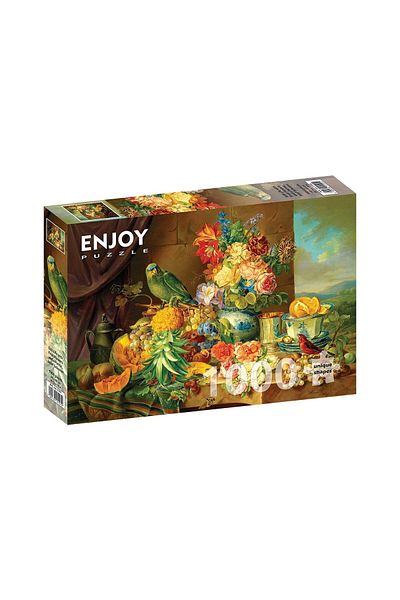 Enjoy Puzzle 1000 pieces Enjoy - Josef Schuster: Still Life with Fruit Flowers and a Parrot