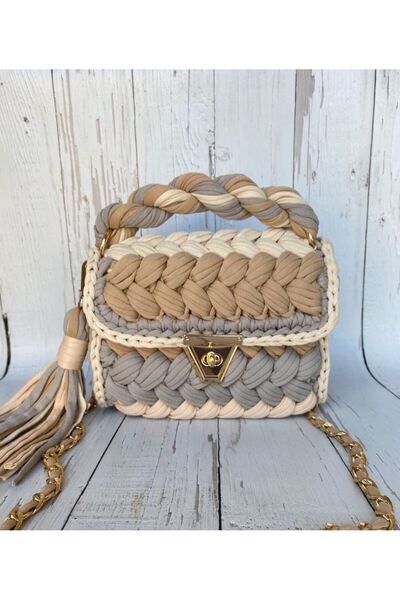 tiggybag Kadın Bej El Yapımı Tığ İşi Çanta – Fıstık Model – Zincir Askılı El ...