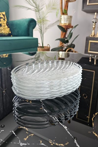 Ortaköy yöresel Set of 6 Glass Cake Cake Serving Plates (20 cm Length, 14 Cn Width, 2.5 cm Depth