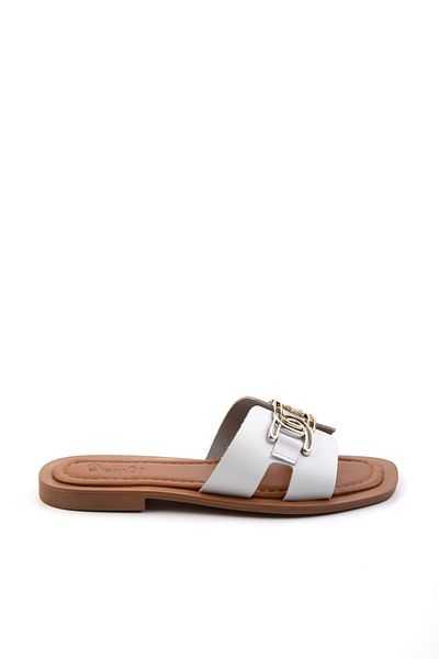 Bambi White Leather Women's Slippers K04826053503