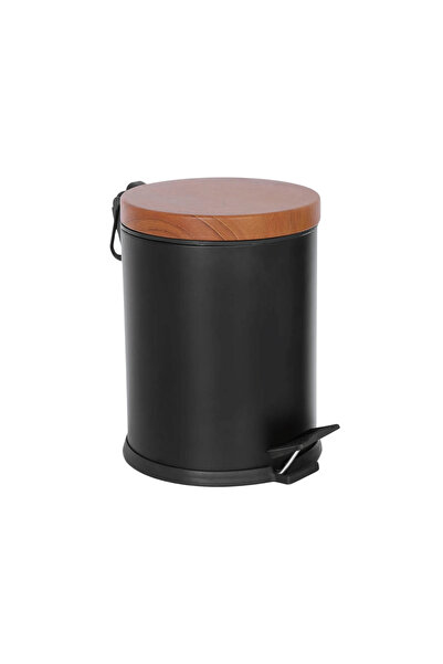 Eforeca Ahşap Pedallı Çöp Kovası Siyah 5 Lt