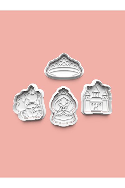 AKTASTORE قالب كوكيز الأميرة وقالب عجينة السكر مجموعة من 4 قطع 0561-set