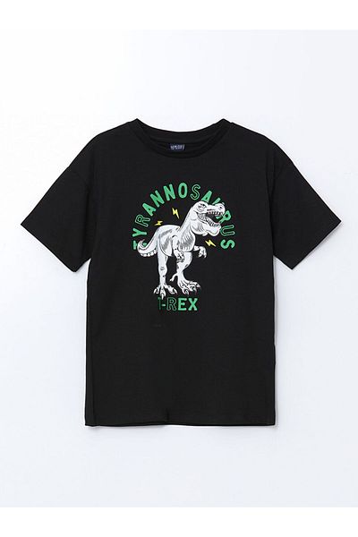 LC Waikiki Tricou pentru băiat cu imprimeu dinozaur cu gât crew sezon nou - S5H528Z4