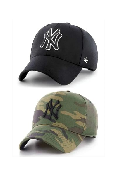 Themizel Sports Unisex Ny Embroidered Cotton 2-Piece Set Adjustable Hat Cap with Velcro on the Back