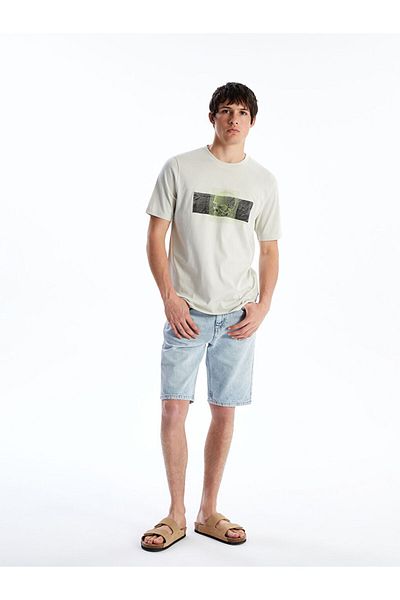 LC Waikiki New Season Crew Neck εμπριμέ χτενισμένο βαμβακερό ανδρικό Tisort - S5FD78Z8