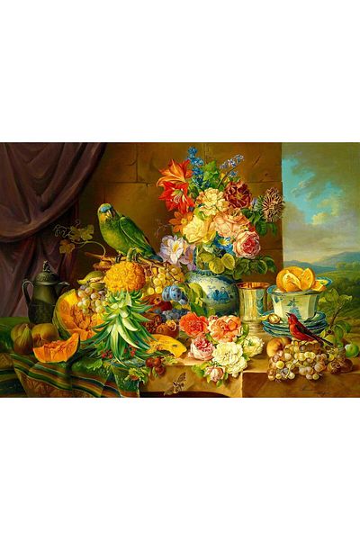 Enjoy Puzzle 1000 pieces Enjoy - Josef Schuster: Still Life with Fruit Flowers and a Parrot