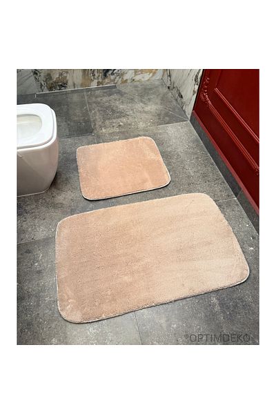 OPTIM DEKO Ultra-Fluffy and Non-Slip Bath Mat Set, 100x60 + 60x50 cm, Premium Comfort, Roz Pudra