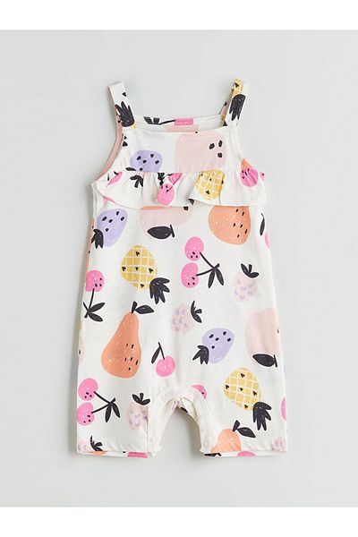 LC Waikiki New Season Crew Neck Printed Baby Girl Jumpsuit 2-Piece - S5Gm42Z1