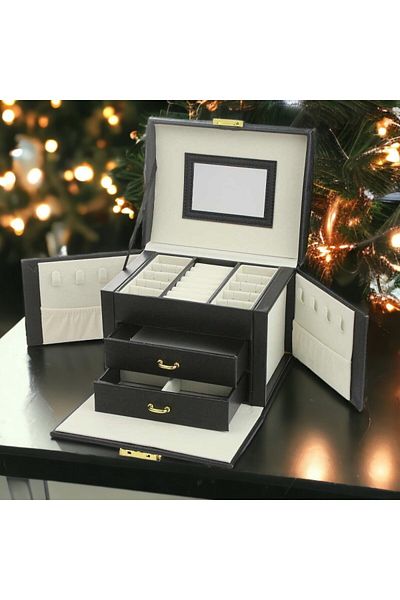 ECARLA Jewelry box, black suitcase organizer box, multiple compartments, Jollymag, PD102CZ