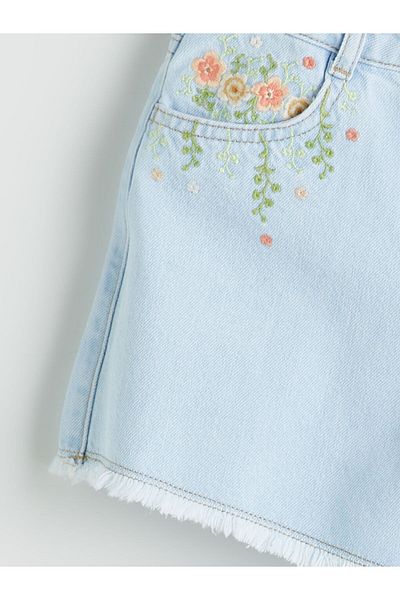 LC Waikiki New Season Floral Embroidered Girls Jean Shorts