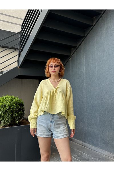 Bak'ap Premium Butter Yellow Yellow Muslin Frilly Μπλούζα