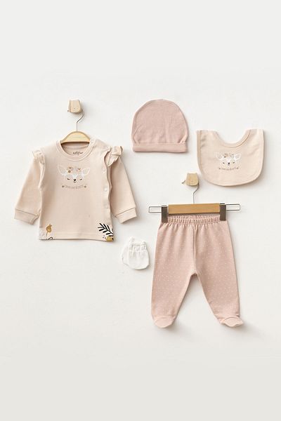 Aziz Bebe Baby Girl Animal Patterned 100% Cotton 10-Piece Hospital Discharge Set 0 Month - 3 Months