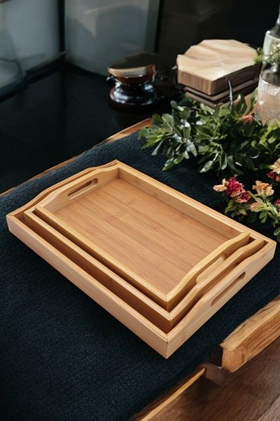 LUMİNA 3 Piece Bamboo Rectangular Tray Set