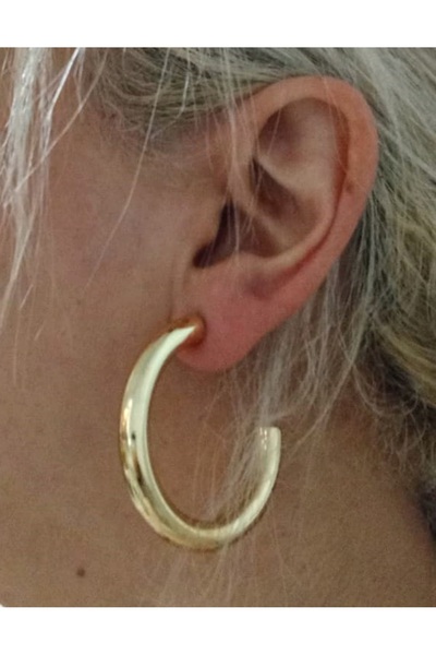 mos&more Gold Kalın Boru Halka (4,5cm) Şık Kadın Küpe, Hafif