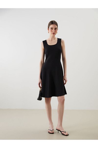 LC Waikiki Black U-Neck A-Line Dress