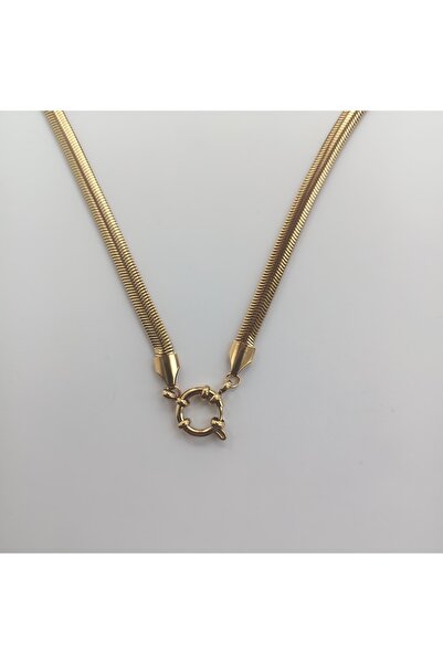 staınless steel Kararmaz Çelik Altın Kaplamaz Çeyrekli Çelik Kolye, Kadın Çel...