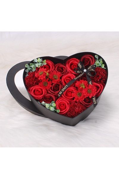 ECARLA Buchet flori de sapun, parfumate, cutie decorativa inimioara, idee de cadou, JollyMag, BUK01CZE