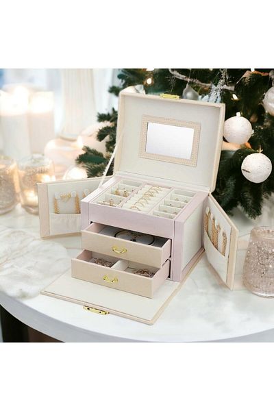 ECARLA Jewelry box, pink suitcase organizer box, multiple compartments, Jollymag, PD102R
