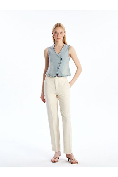 LC Waikiki New Season V-Neck Women's Jean Vest - S59844Z8