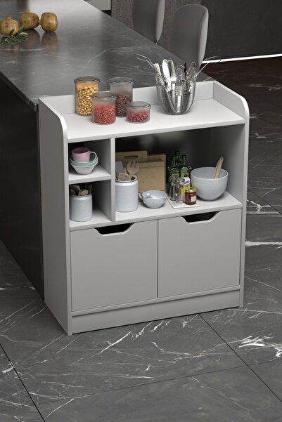 Kanonik Education MUTFAK DOLABI ÇOK AMAÇLI FIRIN DOLABI 2 KAPAKLI RAFLI KAHVE KÖŞESİ BEYAZ