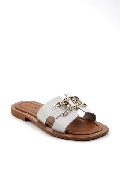 Bambi White Leather Women's Slippers K04826053503