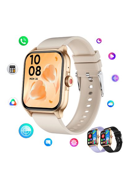 Lommad ® Smartwatch Women, 1.85” Full HD, Bluetooth, Health Monitoring, Sleep, Beige, Water Resistant