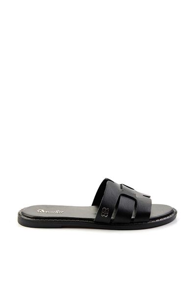 Bambi Black Leather Women's Slippers K04073101903