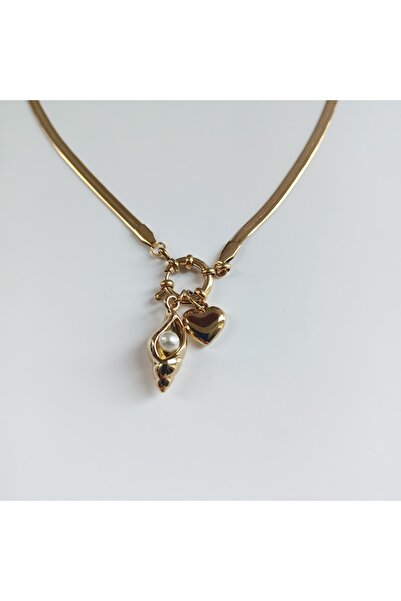 staınless steel 316L Kararmaz Çelik Altın Kaplama Deniz Kabuğu Charm Kolye, C...