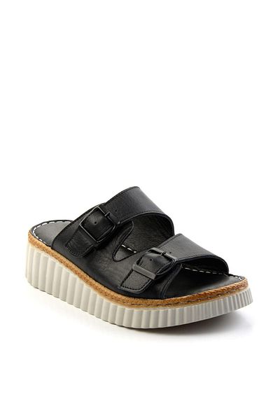 Bambi Black Leather Women's Slippers K04281030903