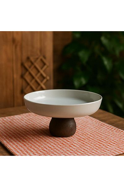 SuoHome Luna Base Porcelain Presentation Stand with Wooden Legs (24X10)