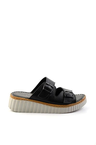 Bambi Black Leather Women's Slippers K04281030903