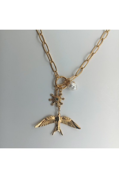 staınless steel 316L Kararmaz Çelik Altın Kaplama Çelik Kolye, Charm Kolye, A...