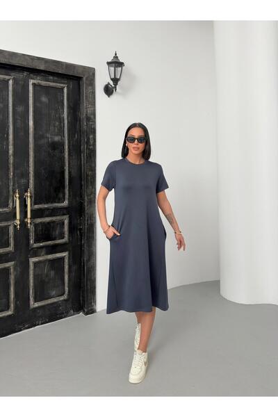 Butik Serdivan Κοντομάνικο Basic Modal ύφασμα Γυναικείο μακρύ φόρεμα Trend Νέας σεζόν